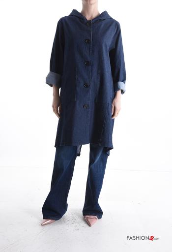 Chaqueta de Algodón tela vaquera largo con bolsillos con capucha con botones