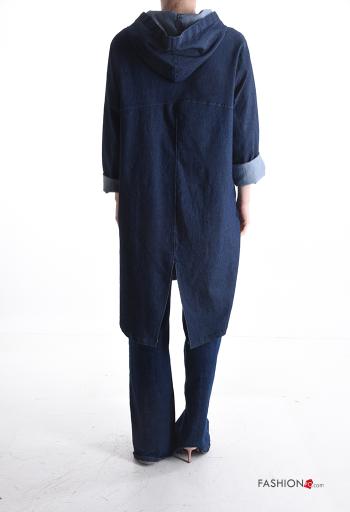 Chaqueta de Algodón tela vaquera largo con bolsillos con capucha con botones - ph 2