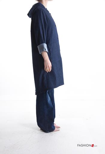Chaqueta de Algodón tela vaquera largo con bolsillos con capucha con botones - ph 3