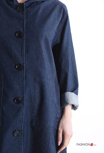 Chaqueta de Algodón tela vaquera largo con bolsillos con capucha con botones - ph 4