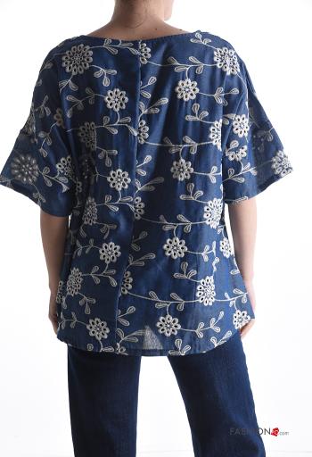 Blusa in Cotone maniche corte Fantasia ricamata - ph 2