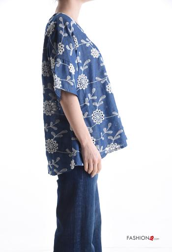 Blusa in Cotone maniche corte Fantasia ricamata - ph 3