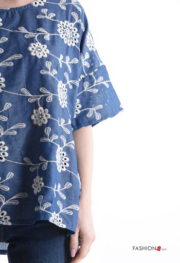 Blusa in Cotone maniche corte Fantasia ricamata - ph 4