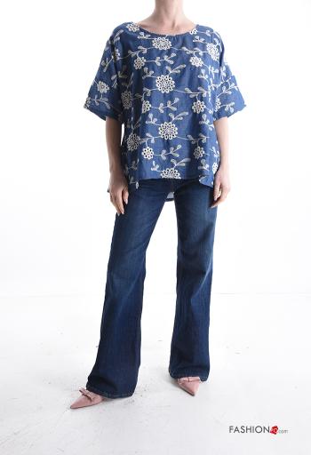 Blusa in Cotone maniche corte Fantasia ricamata - ph 5