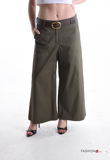 Pantalones de Algodón wide leg con cinturón con bolsillos
