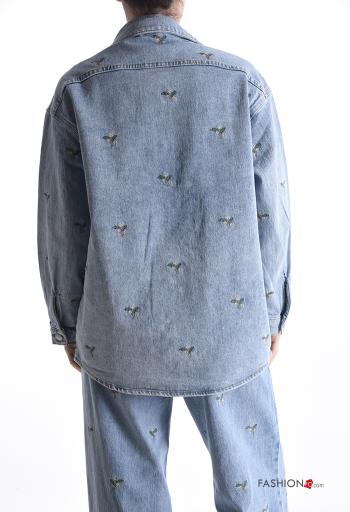 Embroidered denim Cotton Jacket with buttons with pockets - ph 2
