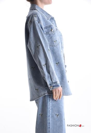 Embroidered denim Cotton Jacket with buttons with pockets - ph 3