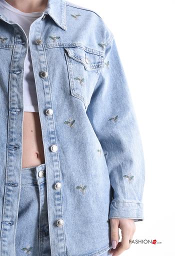 Embroidered denim Cotton Jacket with buttons with pockets - ph 4