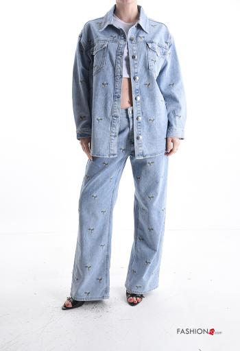 Embroidered denim Cotton Jacket with buttons with pockets - ph 5