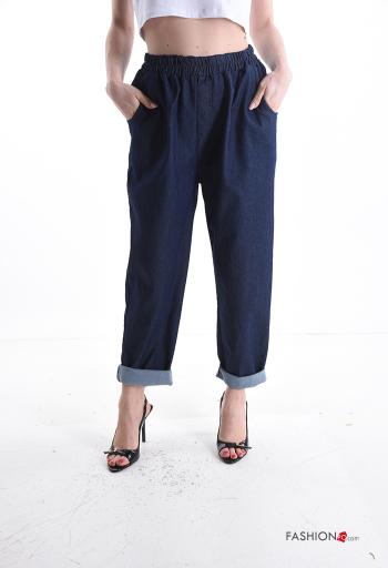 Pantalones de Algodón tela vaquera con bolsillos con elástico