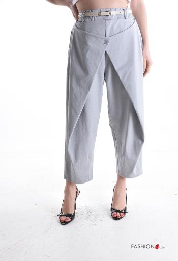 high waist wide leg Cotton Trousers with belt with pockets - ph 1