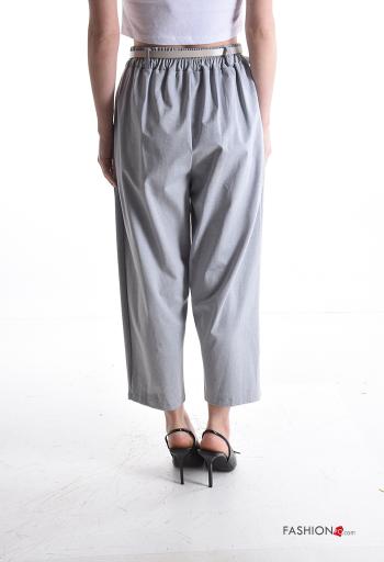 high waist wide leg Cotton Trousers with belt with pockets - ph 2