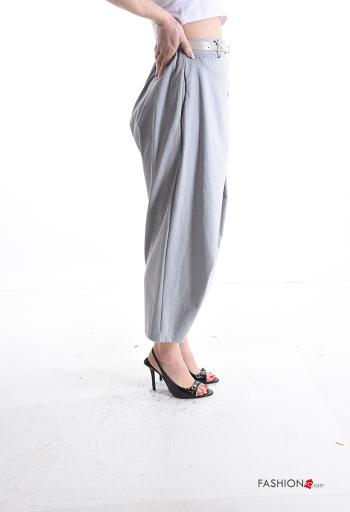 high waist wide leg Cotton Trousers with belt with pockets - ph 3