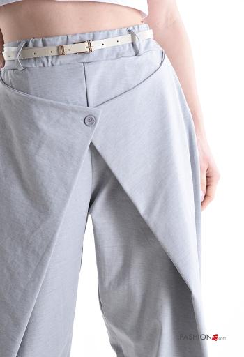 high waist wide leg Cotton Trousers with belt with pockets - ph 4