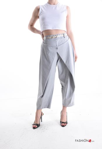 high waist wide leg Cotton Trousers with belt with pockets - ph 5