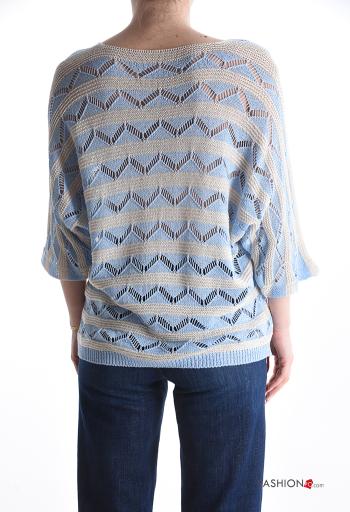 Maglione Fantasia righe scollo a V maniche a tre quarti - ph 2
