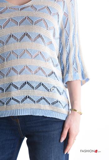 Maglione Fantasia righe scollo a V maniche a tre quarti - ph 4