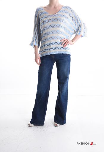 Maglione Fantasia righe scollo a V maniche a tre quarti - ph 5