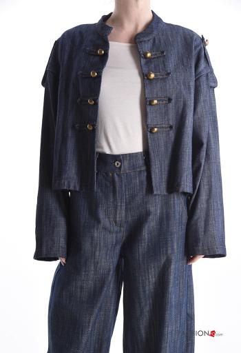 Chaqueta de Algodón manga larga tela vaquera corto con botones