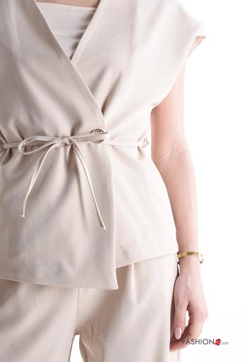 ärmellos wide leg zweiteilige Set mit Taschen mit Schleife - ph 4