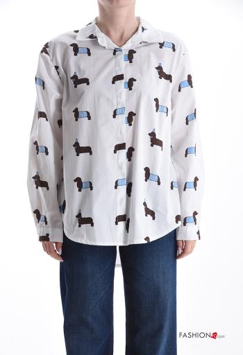Camisa de Algodón manga larga con cuello Estampado animales con botones