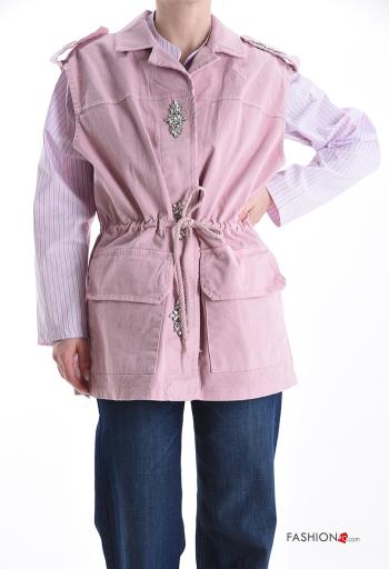 sleeveless with collar Cotton Gilet with pockets with drawstring without lining with buttons - ph 1