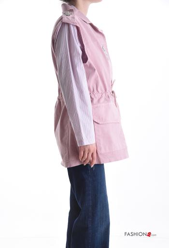 sleeveless with collar Cotton Gilet with pockets with drawstring without lining with buttons - ph 3