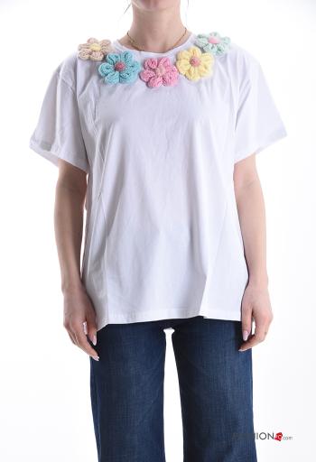 T-shirt de Algodón manga corta cuello redondo Estampado Floral