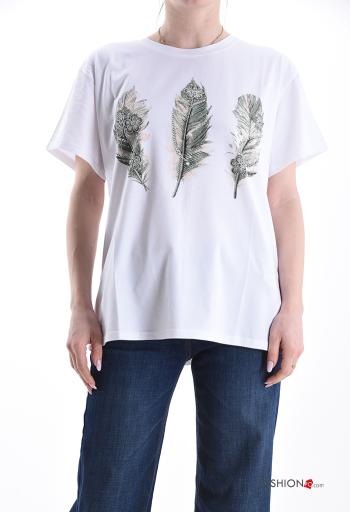 T-shirt de Algodón manga corta cuello redondo Diseño impreso