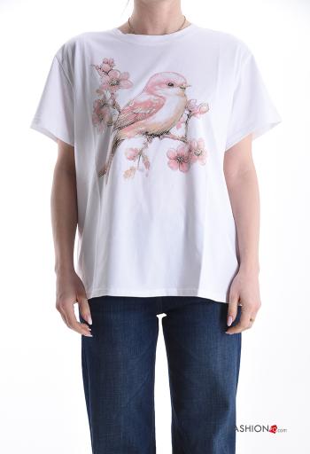 T-shirt de Algodón manga corta cuello redondo Diseño impreso