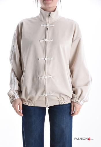 Wildleder lange ärmel Sweatshirt mit Knöpfen mit Reißverschluss - ph 1