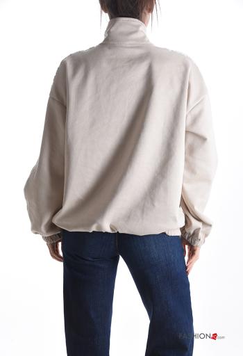 Wildleder lange ärmel Sweatshirt mit Knöpfen mit Reißverschluss - ph 2