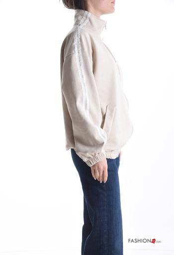 Wildleder lange ärmel Sweatshirt mit Knöpfen mit Reißverschluss - ph 3