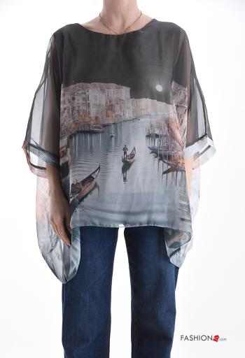 Bedrucktes kurze ärmel Bluse