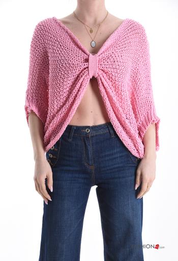 Strickpullover aus Baumwolle mit V-Ausschnitt mit knoten