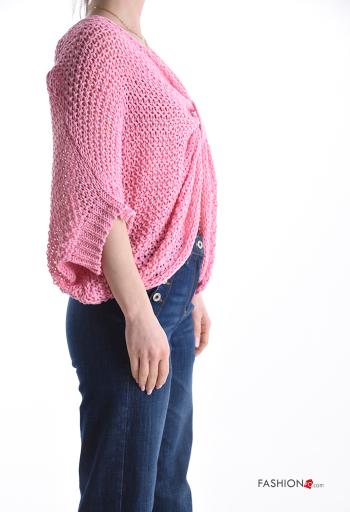 Strickpullover aus Baumwolle mit V-Ausschnitt mit knoten - ph 3