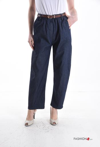 Pantalon en Coton en denim avec ceinture avec poches