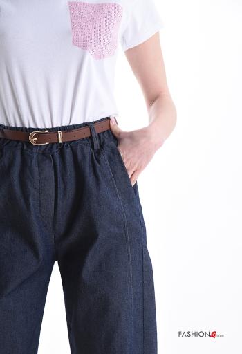 Pantalon en Coton en denim avec ceinture avec poches - ph 4