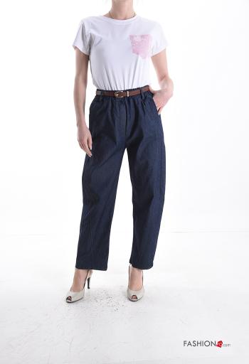 Pantalon en Coton en denim avec ceinture avec poches - ph 5