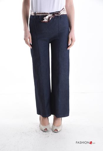 Pantalon en Coton en denim wide leg avec ruban - ph 1