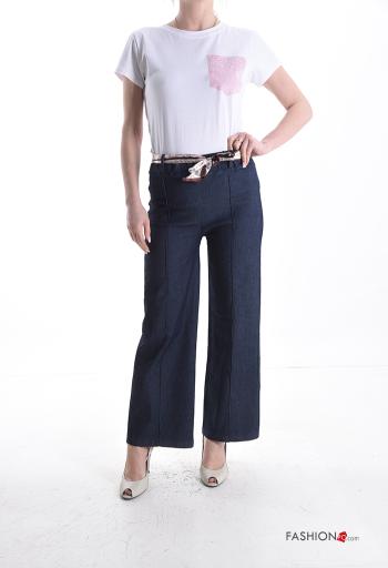 Pantalon en Coton en denim wide leg avec ruban - ph 5