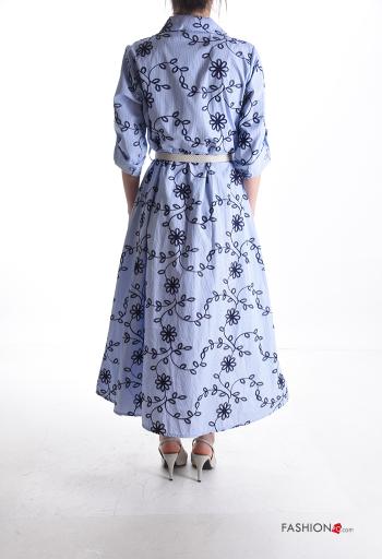 Streifenmuster lange Blusenkleid aus Baumwolle mit Gürtel mit Knöpfen - ph 2