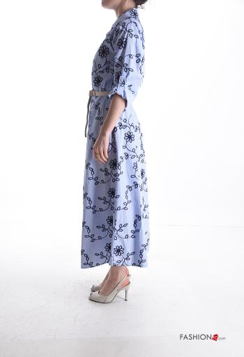 Streifenmuster lange Blusenkleid aus Baumwolle mit Gürtel mit Knöpfen - ph 3