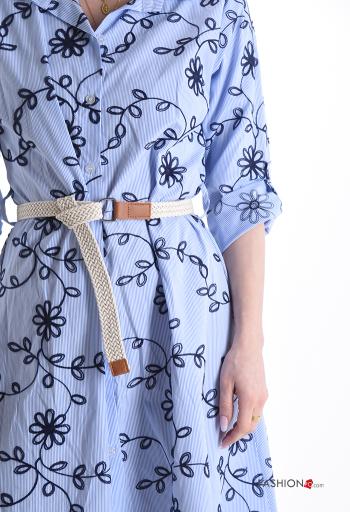 Streifenmuster lange Blusenkleid aus Baumwolle mit Gürtel mit Knöpfen - ph 4