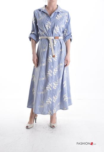 Streifenmuster lange Blusenkleid aus Baumwolle mit Gürtel mit Knöpfen