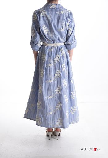 Streifenmuster lange Blusenkleid aus Baumwolle mit Gürtel mit Knöpfen - ph 2