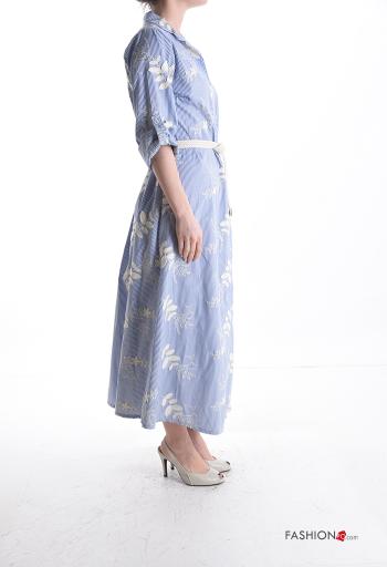 Streifenmuster lange Blusenkleid aus Baumwolle mit Gürtel mit Knöpfen - ph 3