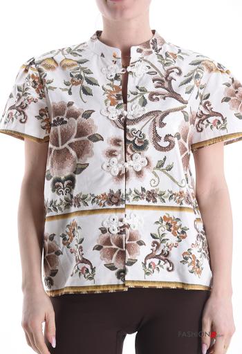 Jacquard print short sleeve Cotton Blouse with buttons - ph 1