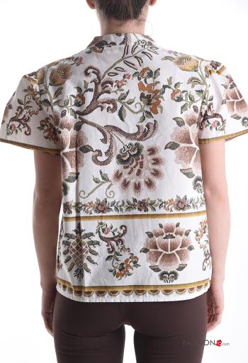 Jacquard print short sleeve Cotton Blouse with buttons - ph 2