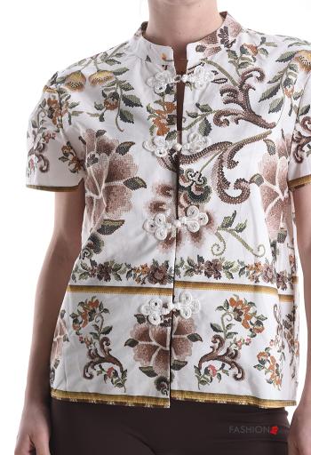Jacquard print short sleeve Cotton Blouse with buttons - ph 4